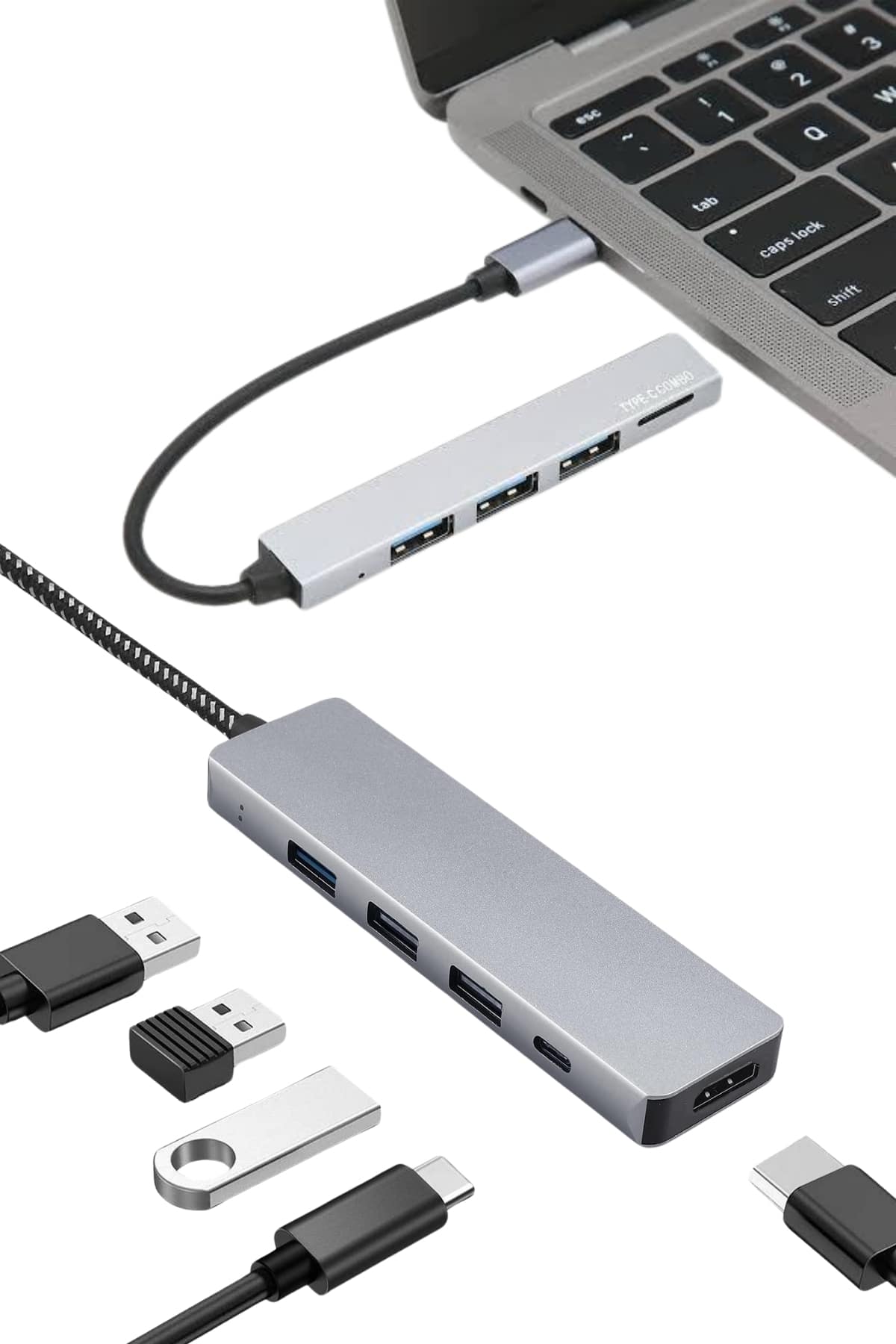 1215603_4-16.jpg Macbook Pro/air Uyumlu USB Type-C 8 In 1 Hub Dönüştürücü Çevirici Çoklayıcı USB Hdmı Micro Sd 8 Girişli - Görsel 1