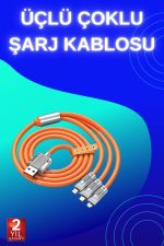 3 İn 1 Süper Hızlı Şarj Kablosu Android ve İOS Uyumlu Silikon Şarj Kablosu - Görsel 5
