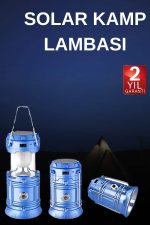 Solar Şarjlı Kamp Lambası Güneş Enerjili Kızaklı Kamp Feneri Çadır Feneri Led Işıldak - Görsel 5