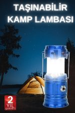 Büyük Boy Güneş Enerjili Kamp Feneri Işıldak Lamba USB Şarjlı - Görsel 5