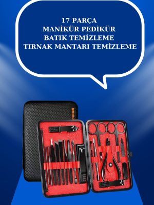 17 Parça El Ayak Bakım Seti Tırnak Temizleme Manikür Pedikür Cımbız Törpü Tırnak Makası