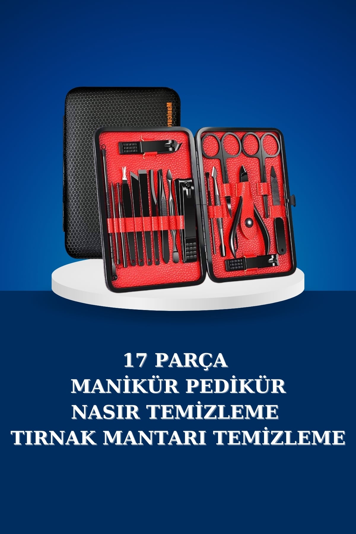 1215645_9-2.jpg 17 Parça Manikür Seti Taşınabilir Özel Çantalı El ve Ayak Bakımı Tırnak Batığı Temizleme - Görsel 1