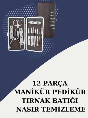 12 Parça Paslanmaz Çelik Kompakt ve Taşınabilir Manikür Makası Tırnak Makası