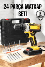 Çift Bataryalı Metal Dişli Darbeli Şarjlı Matkap Seti 24W Güç ve 24 Parça Aksesuar - Görsel 5