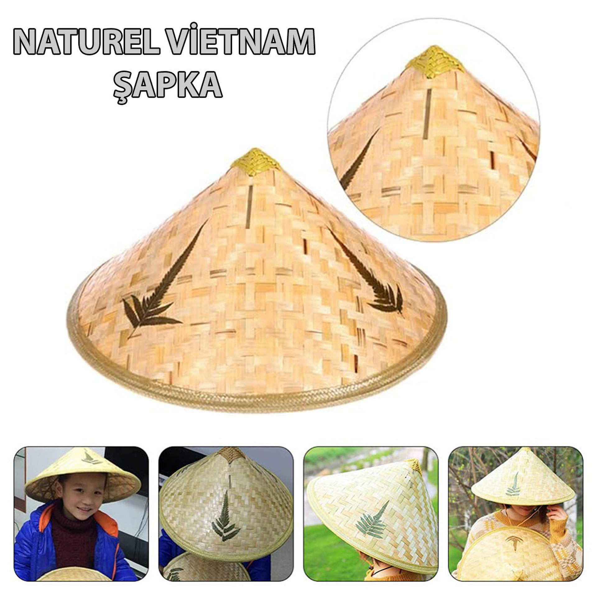 Version 1.0.0 Naturel Renk Cambodia Kamboçyalı Vietnam Şapkası PVC Hasır - Görsel 1