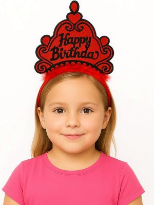 Kırmızı Happy Birthday Prenses Tacı – Doğum Günü Taç Aksesuarı