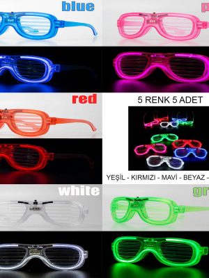 Glow Model Led Işıklı Parti Gözlüğü 3 Modlu 5 Renk 5 Adet