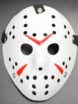 Beyaz Renk Kırmızı Çizgili Tam Yüz Hokey Jason Maskesi Hannibal Maskesi