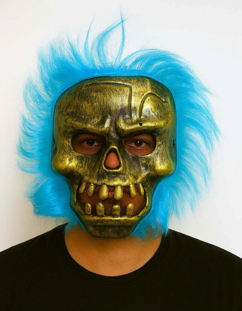 1221425_wild-skull-bakir-kafatasi-turkuaz-sacli-iskelet-maske-resim-5123.jpg Wild Skull - Bakır Kafatası Turkuaz Saçlı İskelet Maske - Görsel 1