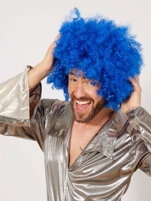 Mavi Renk Kıvırcık Afro Bonus Peruk