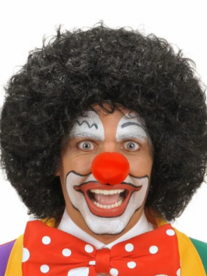 Siyah Renk Kıvırcık Afro Bonus Peruk Saç ve Kırmızı Sünger Burun Seti
