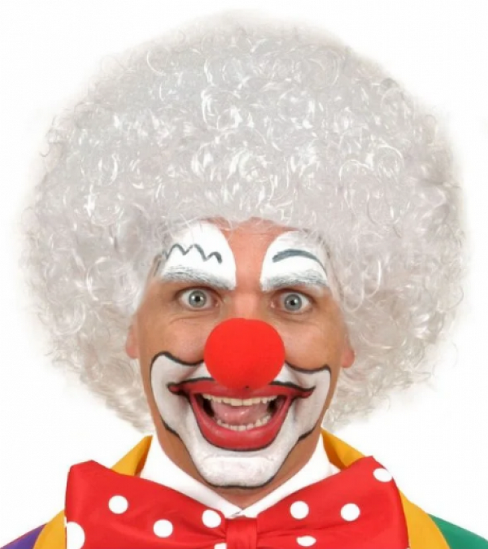 1221493_Beyaz-Renk-Kivircik-Afro-Bonus-P-resim-4231.png Beyaz Renk Kıvırcık Afro Bonus Peruk Saç ve Kırmızı Sünger Burun Seti - Görsel 1