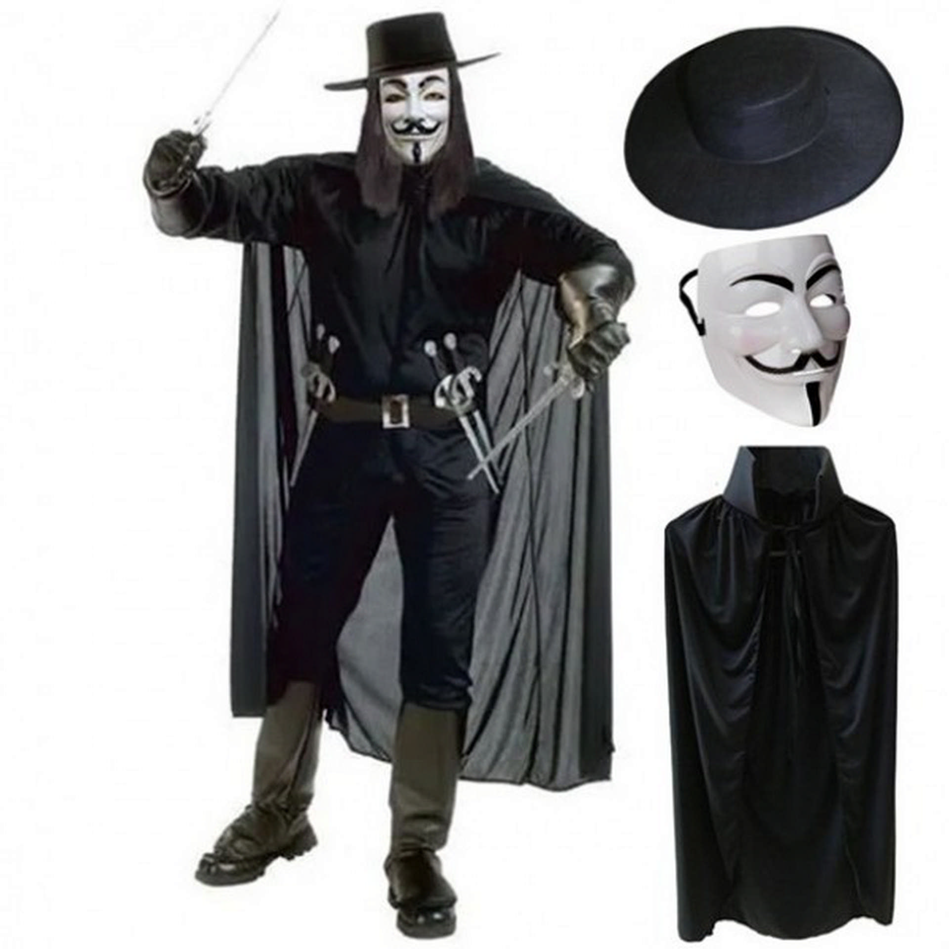 1221592_V-For-Vendetta-Maskesi-Sapkasi-v-resim-4064.jpg V For Vendetta Maskesi Şapkası ve Pelerin Kostüm Seti Yetişkin Boy - Görsel 1