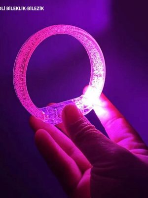 Pembe Led Işıklı Baskı Yapılabilen Pilli Bileklik Bilezik 1,5 cm Genişlik