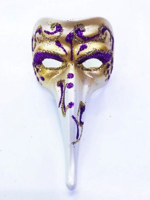 Mor Renk İşlemeli Seramik Malzemeden İmal Venedik Uzun Maske Magnet