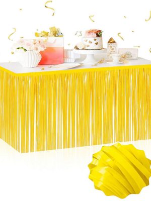 Kendinden Yapışkanlı Makaron Sarı Püsküllü Masa Eteği – 75 x 275 cm Parti Süslemesi