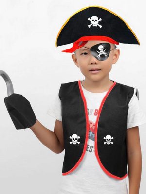Korsan Yelek + Şapka + Kanca + Maske Çocuk Boy 4-6 Yaş