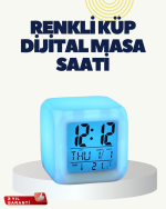 Termometre ve Takvim Özellikli 7 Renk Değiştiren Küp Alarm Saati - Görsel 5