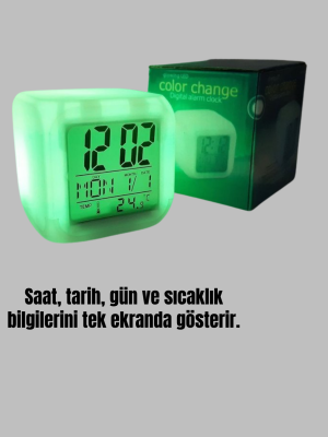 Gece Lambası Fonksiyonlu Renk Değiştiren LED Küp Dijital Saat