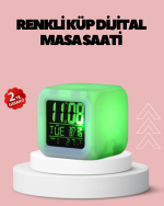 Kronometre ve Takvim Destekli Renk Değiştiren LED Dijital Küp Saat - Görsel 5