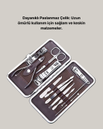 Profesyonel Tırnak Bakım Seti Çelik Aletli Şık Deri Çantalı - Görsel 4