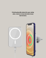 360° Döner Başlıklı MagSafe Araç Telefon Tutucu 15W Güvenli Kablosuz Şarj - Görsel 3