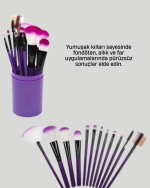 Kusursuz Makyaj İçin 12 Parça Profesyonel Fırça Seti Taşınabilir Kutu Hediyeli - Görsel 2