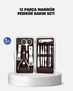 Özel Deri Çantalı 12 Parça Manikür Pedikür Bakım Seti Paslanmaz Çelik - Görsel 5