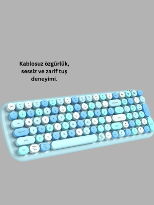 Retro Daktilo Stilli Kablosuz Klavye Mouse Seti – Sessiz ve Şık