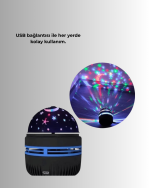 Döner Galaxy Projektör Gece Lambası – Ay ve Yıldız Işıklı Atmosfer Lamba, USB Bağlantılı - Görsel 3