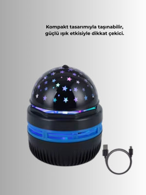 Döner Galaxy Projektör Gece Lambası – Ay ve Yıldız Işıklı Atmosfer Lamba, USB Bağlantılı