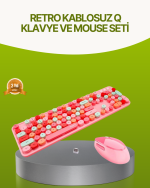 Bluetooth Retro Kablosuz Klavye ve Mouse Seti – 3 Cihaz Bağlantılı, Sessiz Tuş, Uzun Pil Ömrü - Görsel 5