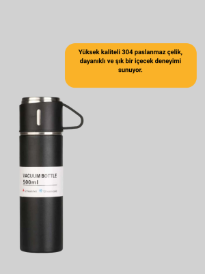 304 Çelik Termos Seti | 2 Bardaklı, 500 ml, Uzun Süre Isı Koruma