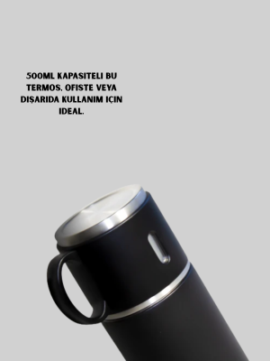 Isıyı Uzun Süre Koruyan 500 ml Termos Seti | Çelik Gövde, 2 Bardaklı, Hediye Kutulu