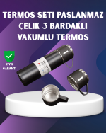 Paslanmaz Termos ve İkili Bardak Seti | 6-12 Saat Sıcak/Soğuk Tutma - Görsel 5