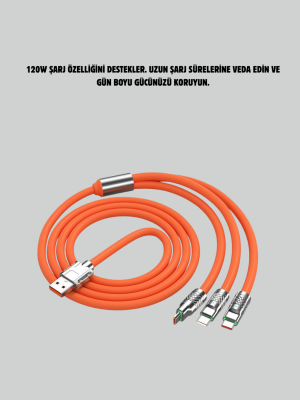 Çinko Alaşımlı Uçlu 120 W Şarj Kablosu – Dolaşmaya Dayanıklı 1,2 m USB Kablo