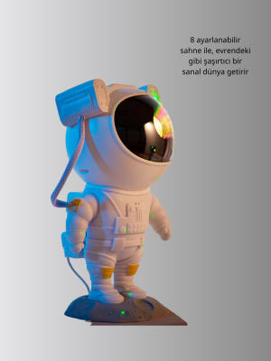 Astronot Şekilli Galaxy Projeksiyon Lambası Nebula Efektli Dekoratif Lamba