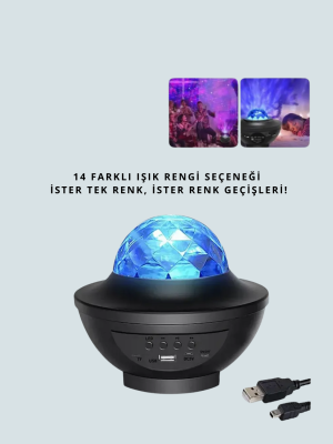 Yıldız & Okyanus Dalga Projektörü – Bluetooth / USB Hoparlörlü
