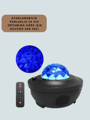 Sesle Etkileşimli Yıldız Projektörlü Gece Lambası – Bluetooth Hoparlörlü, USB Girişli, Dönen Okyanus