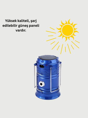 Güneş Enerjili Kızaklı Şarjlı Büyük Boy Kamp Feneri – USB Çıkışlı, Katlanabilir, Çok Fonksiyonlu