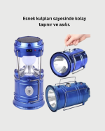 Güneş Enerjili Kızaklı Şarjlı Büyük Boy Kamp Feneri – USB Çıkışlı, Katlanabilir, Çok Fonksiyonlu - Görsel 3