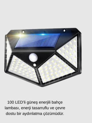 Güneş Enerjili 100 LED Dış Mekan Lamba – Hareket Sensörlü, 2200mAh Bataryalı Solar Aydınlatma