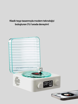 Bluetooth Hoparlör – 3-ü-1 Saatli Gece Lambası ve Vintage Tasarım