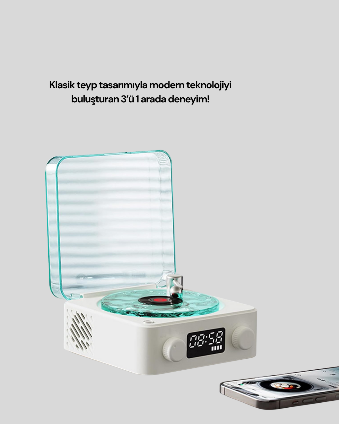 1238743_7-121.png Retro Tasarımlı Gece Lambalı Bluetooth Hoparlör – Saat ve Pil Göstergeli - Görsel 1