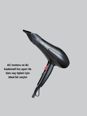 Profesyonel 2200W Fön Makinesi – AC Motorlu, Hızlı Kurutma, Hafif Tasarım