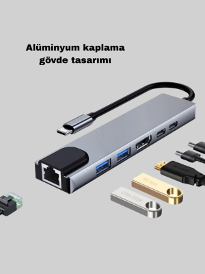 Type-C Çoklu Dönüştürücü – Alüminyum Gövde, Hızlı Veri Aktarımı ve Şarj Desteği
