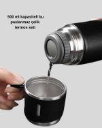 Paslanmaz Çelik 500 ml Termos Seti – 8 Saat Isı Koruma, Vakumlu, Sızdırmaz ve Taşınabilir - Görsel 2