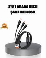 3’ü 1 Arada Şarj Kablosu Type-C iOS Android Uyumlu Hızlı ve Güvenli Şarj - Görsel 5