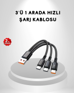 3’ü 1 Arada Hızlı Şarj Kablosu iOS Android Type-C Uyumlu ve Dayanıklı - Görsel 5