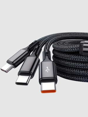 3’ü 1 Arada Hızlı Şarj Kablosu iOS Android Type-C Uyumlu ve Dayanıklı